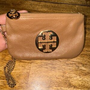 Tory Burch Brown Pebbled Leather Wristlet